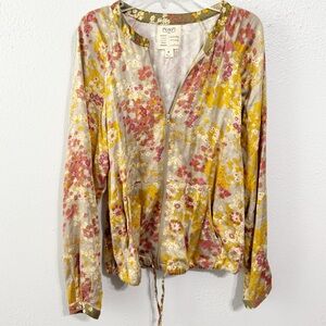Anthropologie floral bomber jacket blouse small